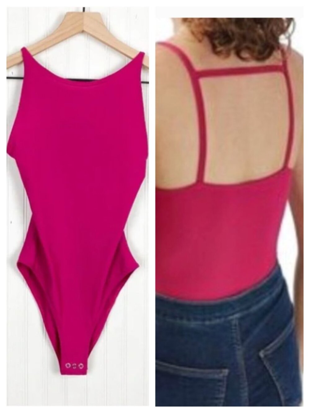 Topshop Berry Pink Ribbed High Scoop Neck Open Strappy Back Bodysuit